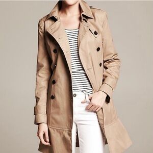 Banana Republic Classic Khaki Ruffle Trench Coat, Size XSP